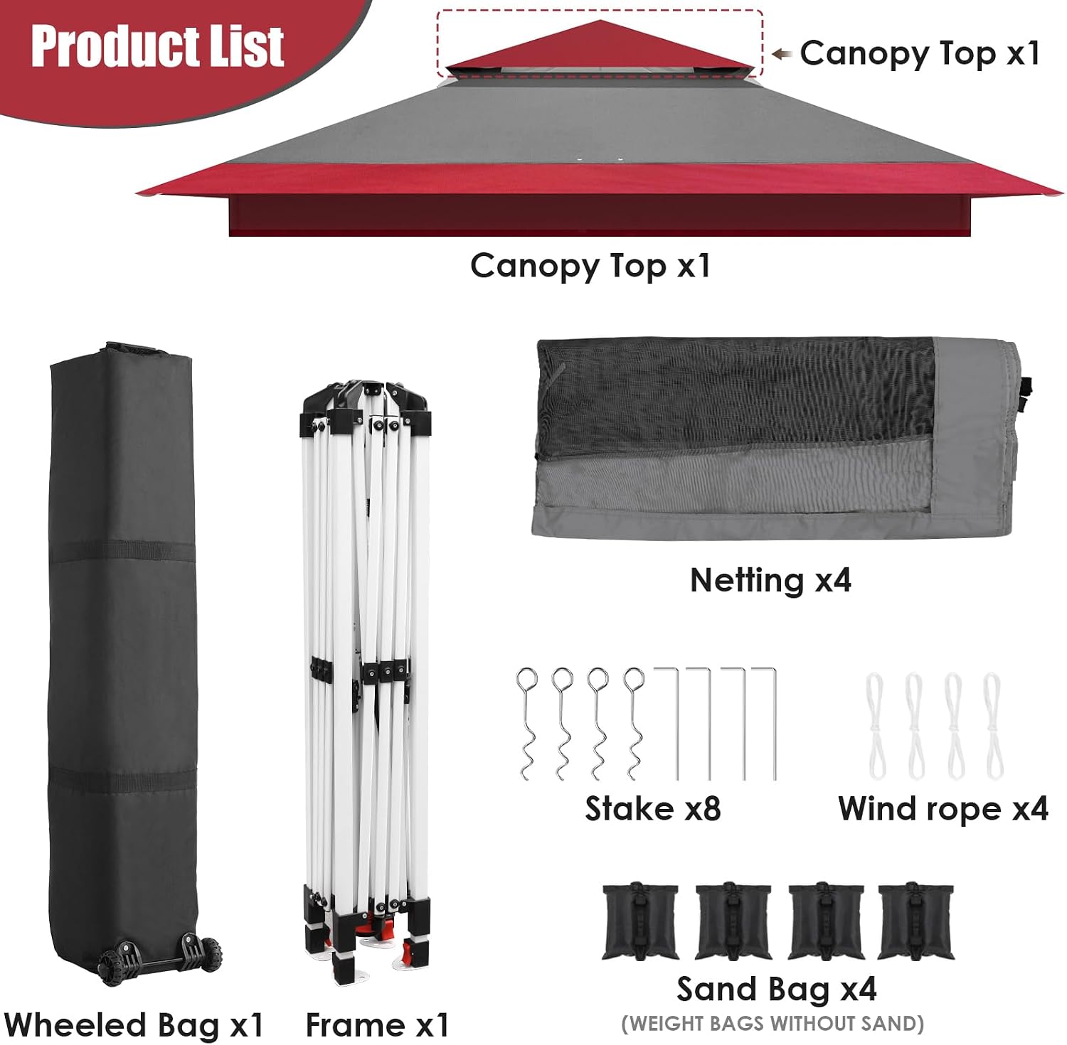 Arlopu Pop Up Gazebo Tent, Outdoor Instant Canopy, Easy Set-up Folding Shelter with Netting, Metal Frame, Screened House Shade Vented for Patio, Lawn, Party, Backyard, Garden (Burgundy, 13FT×13FT)