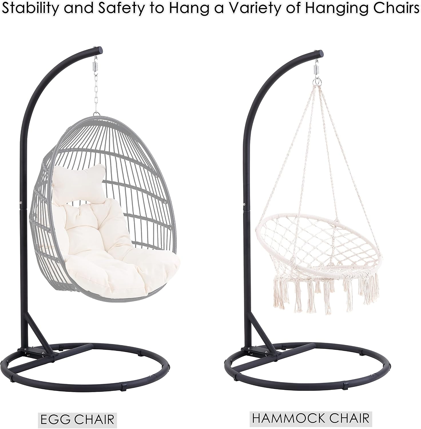 Solid O-Type Swing Hanging Stand, Hammock Chair Stand, Stand 360 Degree Rotation Porch Swing Frame with Carabiner(Only Frame)(Black)