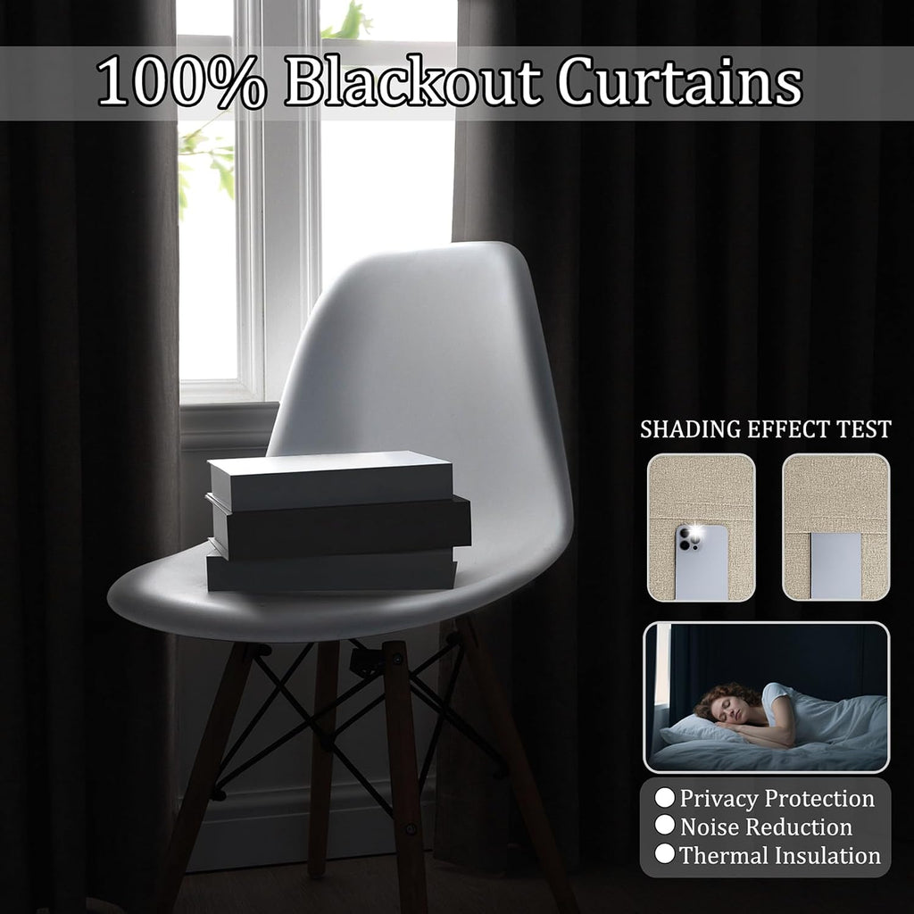 Fcosie 100% Light Blocking Chenille Drapes 96 inches Length, Nickel Grommet Top Curtains for Patio Door Apartment Window Gazebo Outdoor, Total Blackout Draperies, Beige 84' W by 96' L (2 Panels)