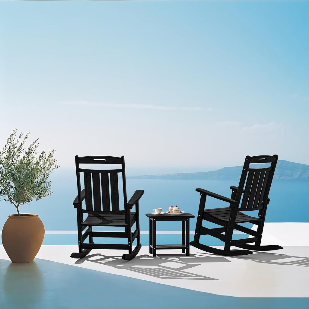 Plawdlik Oversized Rocking Chair Set of 2,HDPE All-Weather Outdoor Rocking Chair,Patio Rocking Chairs for Porch.Black