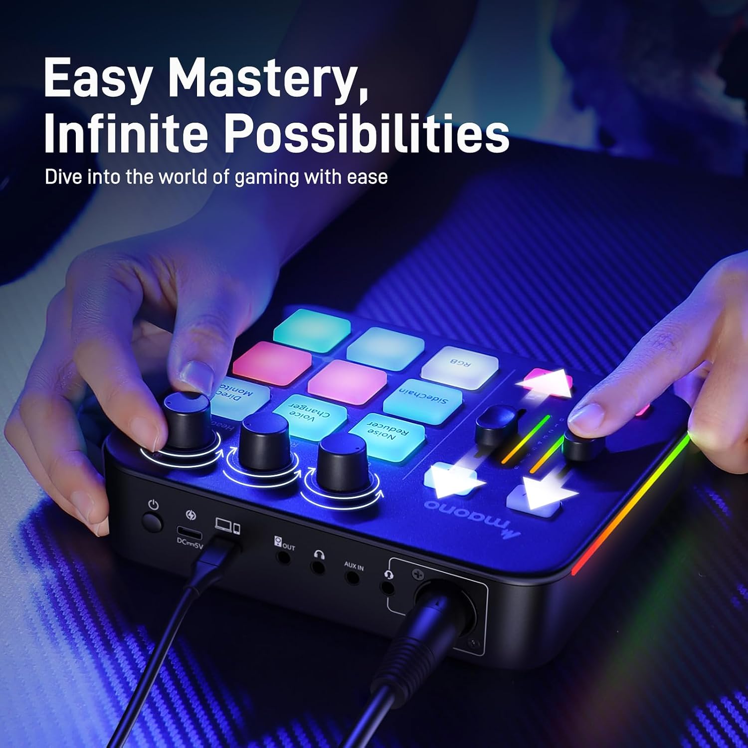 MAONO Dynamic Gaming Equipment: Gaming Mixer with Dynamic Mic and 3.5 mm Monitor Headphones for Gamer, Youtuber, Podcaster