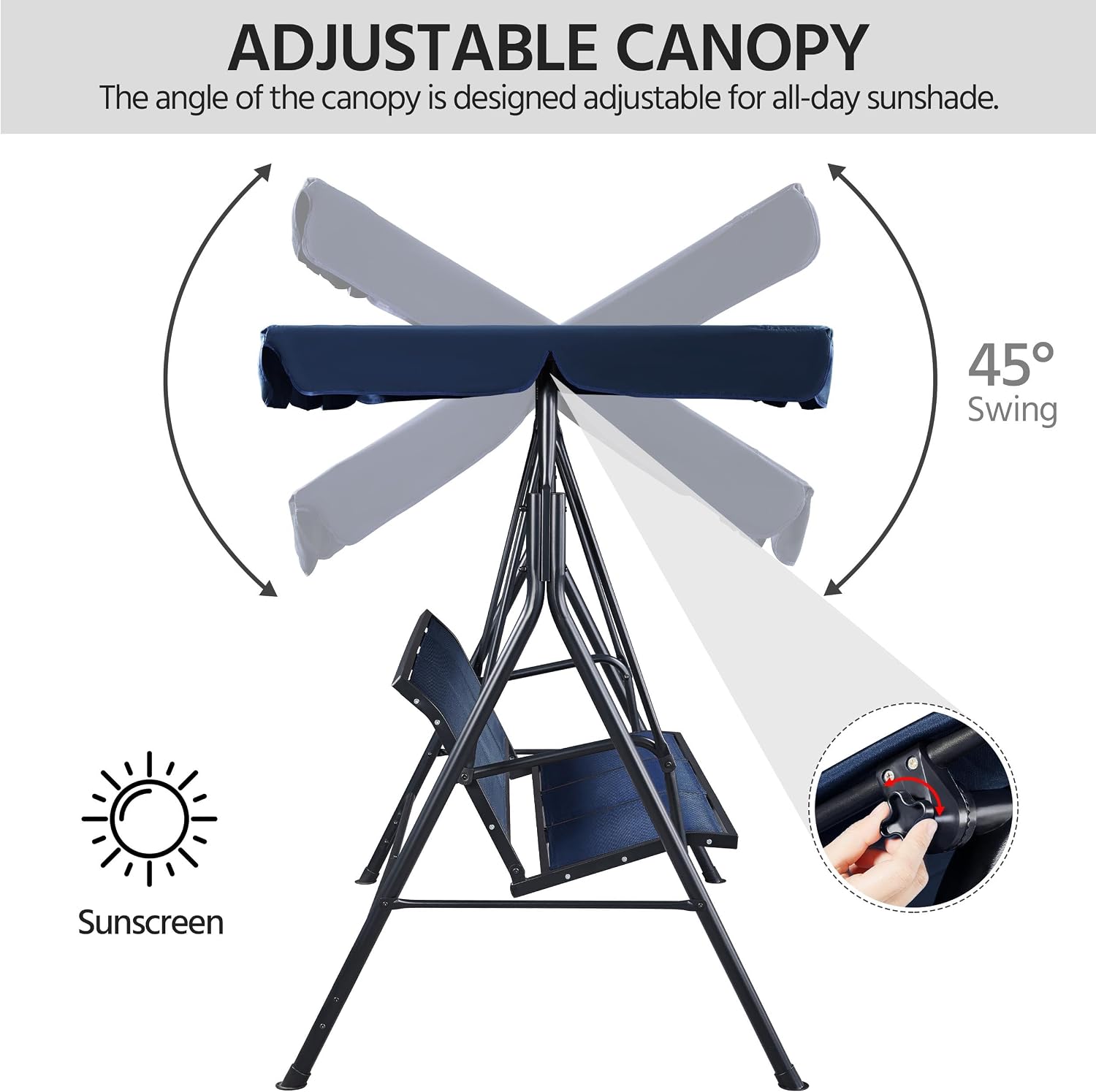 Yaheetech Outdoor Porch Swing Chair for Adults, 3-Seat Patio Sunset Hanging Swing w/Texteline Fabric & Adjustable Canopy & Armrests, Canopy Lounge Chair for Backyard/Garden/Balcony, Blue