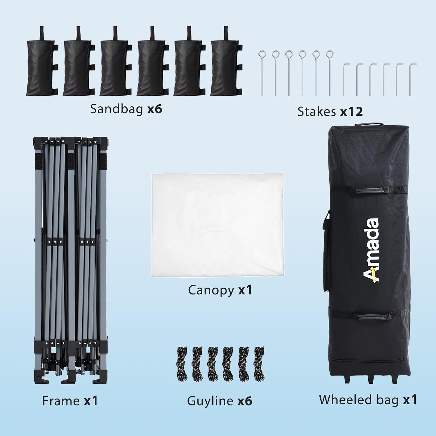 Amada 20x10 Pop Up Canopy Tent - Center Lock One Push Commercial Instant Canopies with 3-Height Adjustable & Wheeled Bag, 12 Stakes 6 Sandbags 6 Ropes, Great for Trade Shows, Events (20x10ft, White)