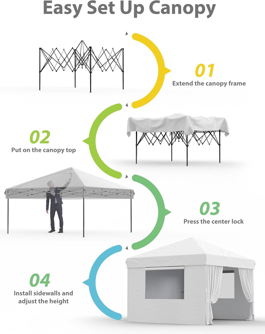 GAOMON 10'x10' Pop Up Canopy Tent with 4Pcs Sidewalls, Portable Instant Commercial Canopy with 4 Stakes, 4 Ropes, 4 Sandbags for Farmers' Market, Patio, Outdoor, Camping, White