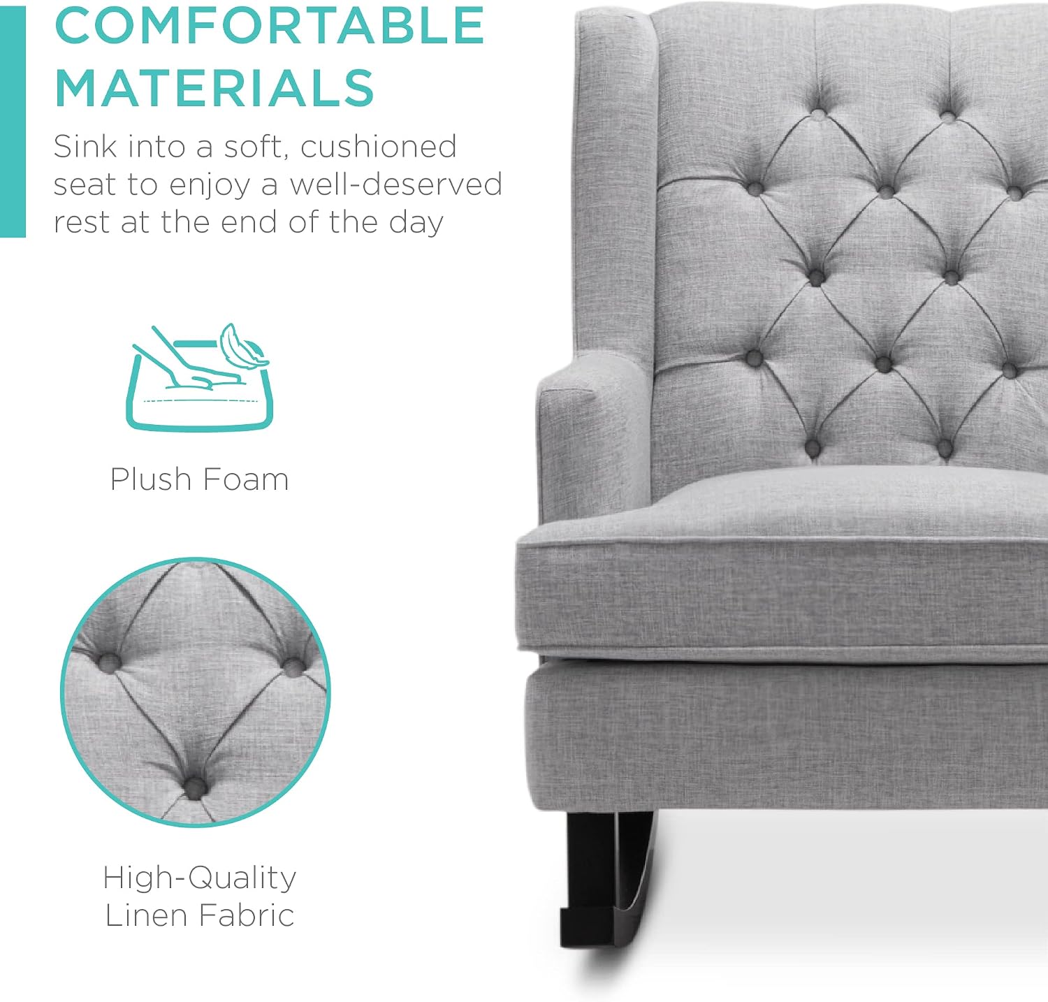 Best Choice Products Rocking Accent Chair, Tufted Upholstered Luxury Velvet Wingback for Nursery, Living Room, Bedroom w/Wood Frame - Gray