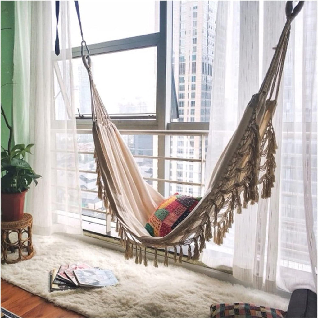 Hanging Chair Swing Foldable Hammock, Fringed Canvas Rocking Chair, Hanging Bed, Hiking Camping Hunting Folding Hammock Hammock