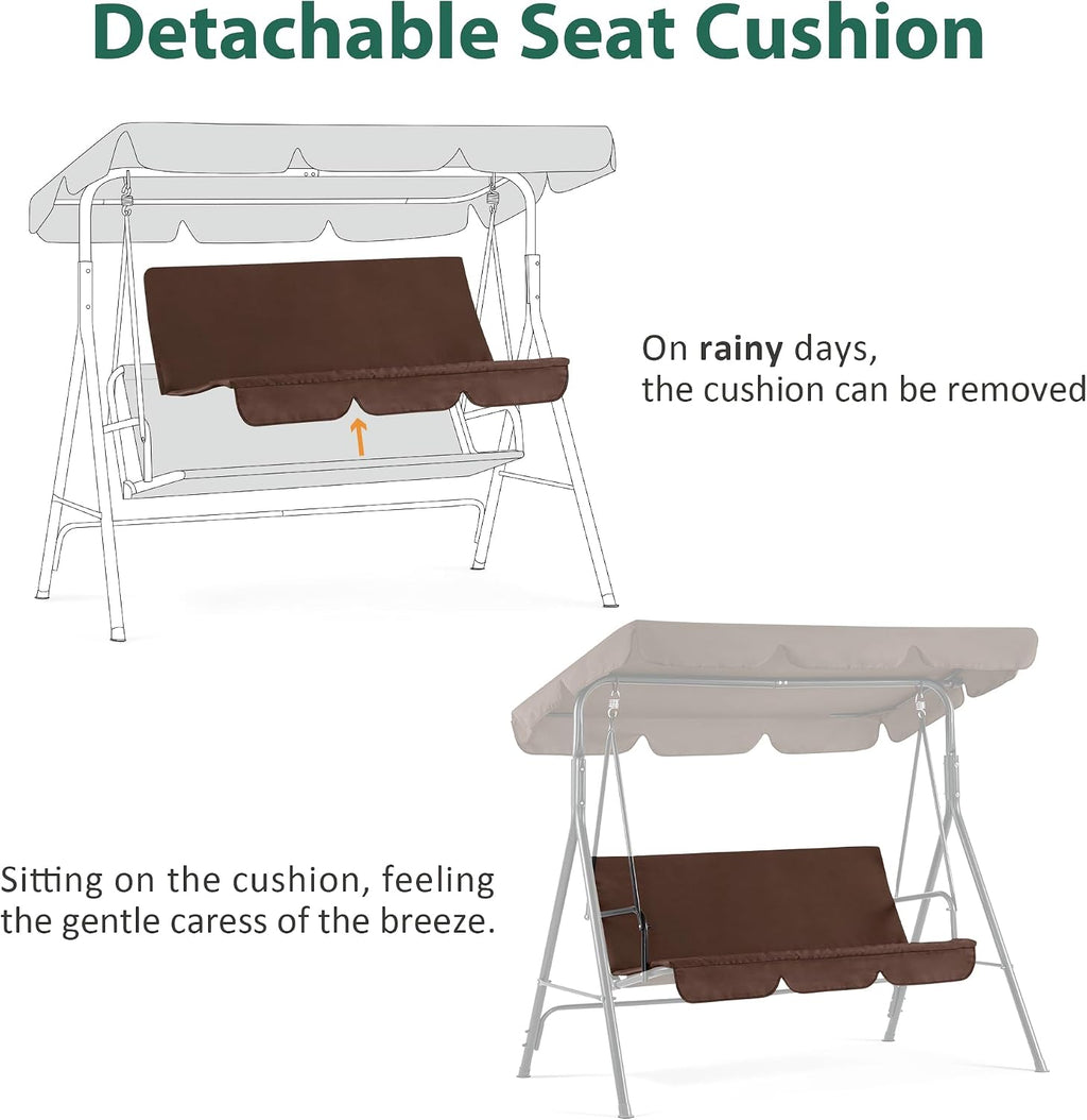 MCombo 2-3 Person Outdoor Patio Swing Chair, Convertible Canopy Hanging Swing Glider Lounge Chair, Removable Cushions, 4003 (Brown)