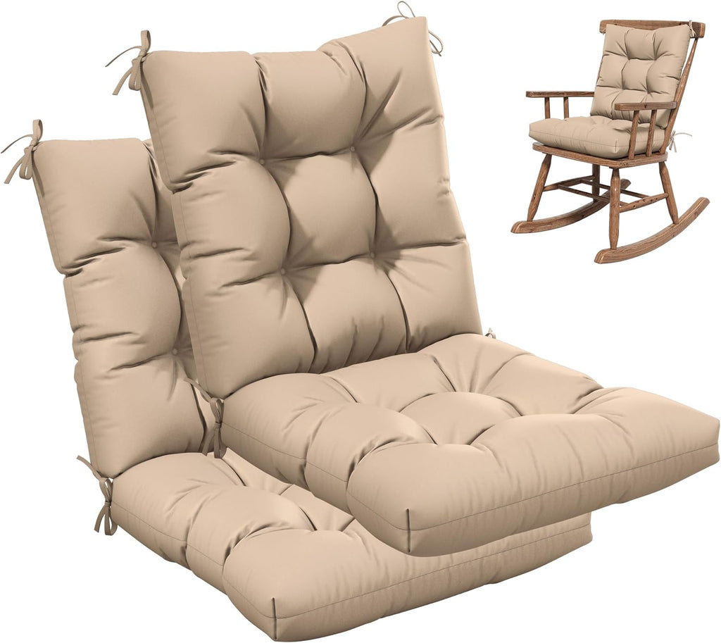 2sets Rocking Chair Cushion Set,Outdoor Patio Chair Cushions,Waterproof and Fade-Resistant Replacement Tufted Pads with Ties for Indoor Outdoor Rocker/Patio/Swing Chair,42 x 21 x 5 Inches