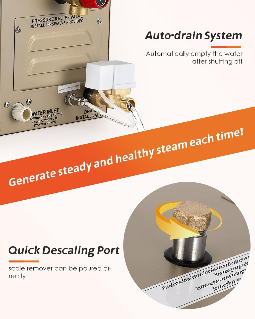 Steam Shower Generator Kit 6KW for Bath Sauna SPA, Aromatherapy Steam Head, Self-draining System, LED Controller, 212CBFT/6m³Space
