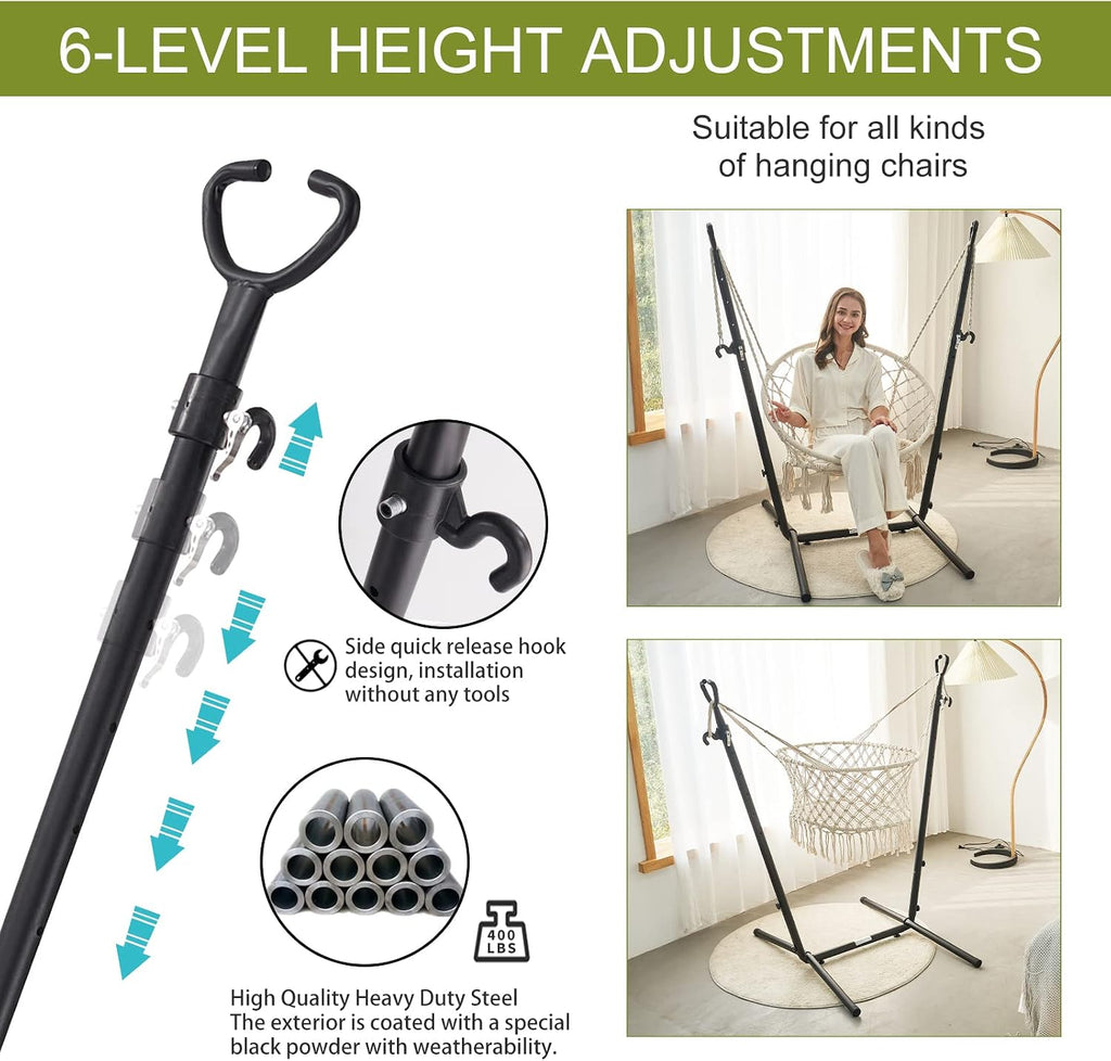 Hammock with Stand Phone Holder Included Double Hanging Chair Macrame Boho Handmade Adjustable Swing Indoor Outdoor Patio Yard Garden Porch 400lbs Capacity (2022 Grey)