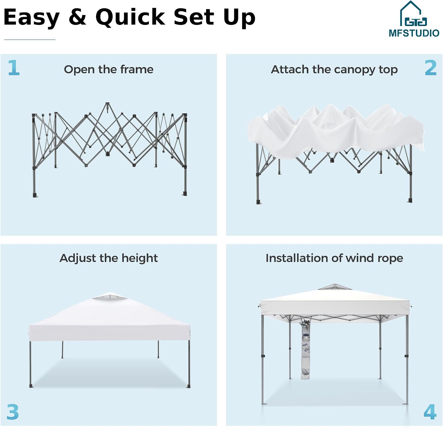 MFSTUDIO 10x10 Pop up Canopy Tent, Gazebo Shelter Sun Shade Canopies One Push Setup Portable Popup Easy Set up Tents with Vented Top,Storage,4 Sandbags,for Beach,Parties,Camping