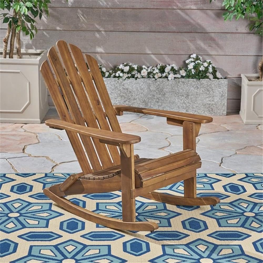 Christopher Knight Home Cara Outdoor Adirondack Acacia Wood Rocking Chair, Dark Brown Finish