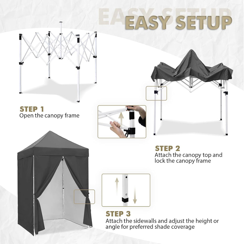 EAGLE PEAK 5x5 Instant Canopy with 4-Side Wall Panels, Small Pop up Portable Canopy Tent with Carry Bag, Light Weight Sun Shelter for Sports, Camping and Beach, Gray
