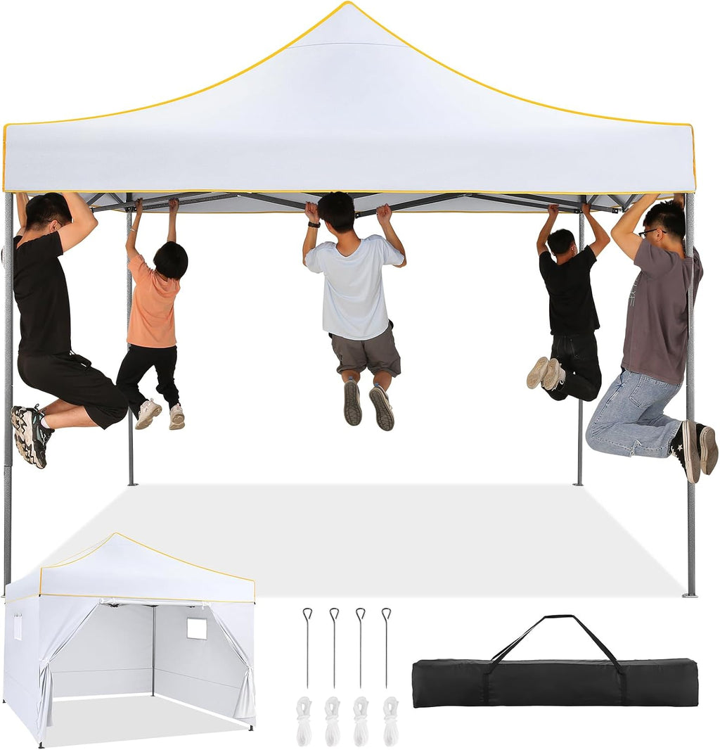 COBIZI 10x10 Pop Up Canopy Tent Commercial Heavy Duty Instant Canopy with 4 Sidewalls, UV 50+ Silver Coated Waterproof Vendor Gazebo, Portable Shelter with Carry Bag, Event Tent for Parties, White