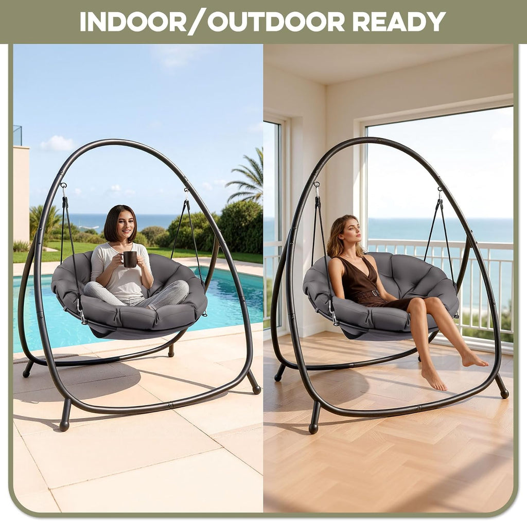 ZZW Hammock Hanging Chair with Stand Round-Shaped Swing Chair Indoor with Padded Cushion for Outdoor Bedroom Patio Balcony
