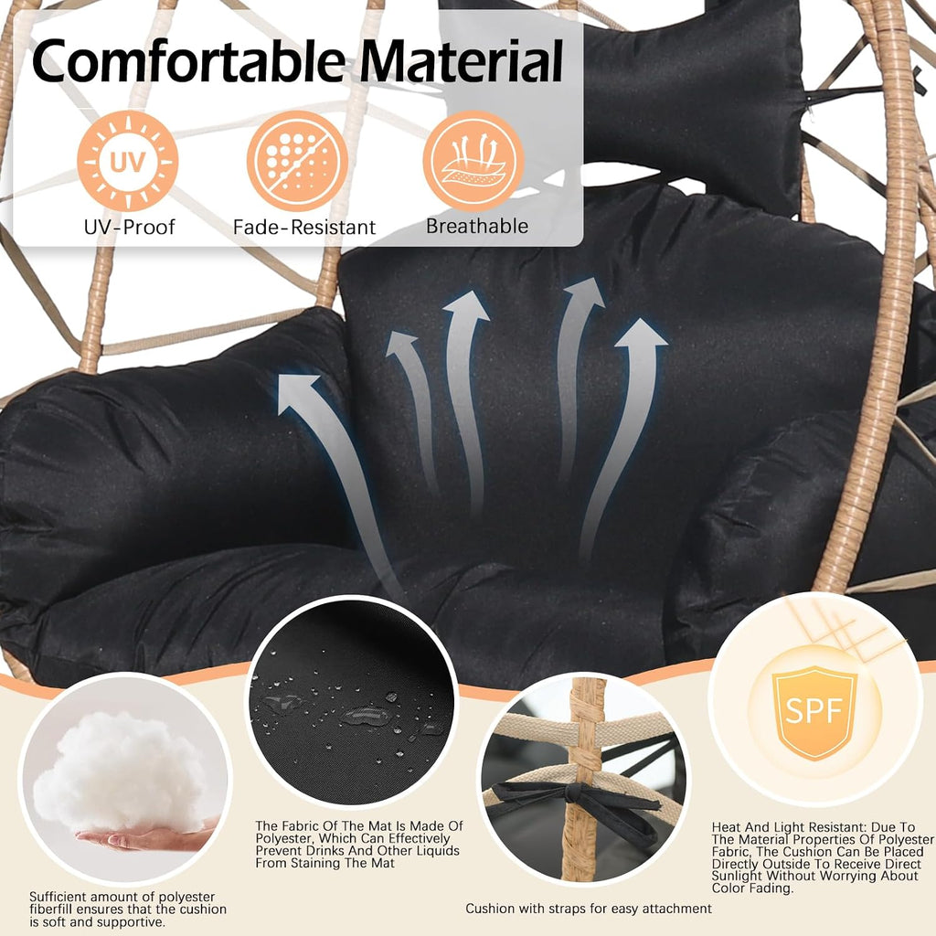 Hanging Egg Chair Swing with Stand, Hanging Chair, Webbing & PE Rattan Weaving, Thickened UV Resistant Cushion & Alloy Steel Frame, for Patio Bedroom Balcony (YH)
