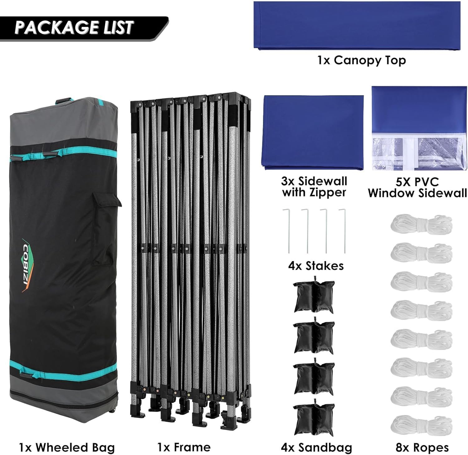 COBIZI 10x30 Pop up Canopy with 8 Removeable Sidewalls, Heavy Duty Party Tents for Parties, Events and Weddings, UPF 50+ Waterproof Commercial Tent with Roller Bag, Dark Blue (Windproof Upgraded)