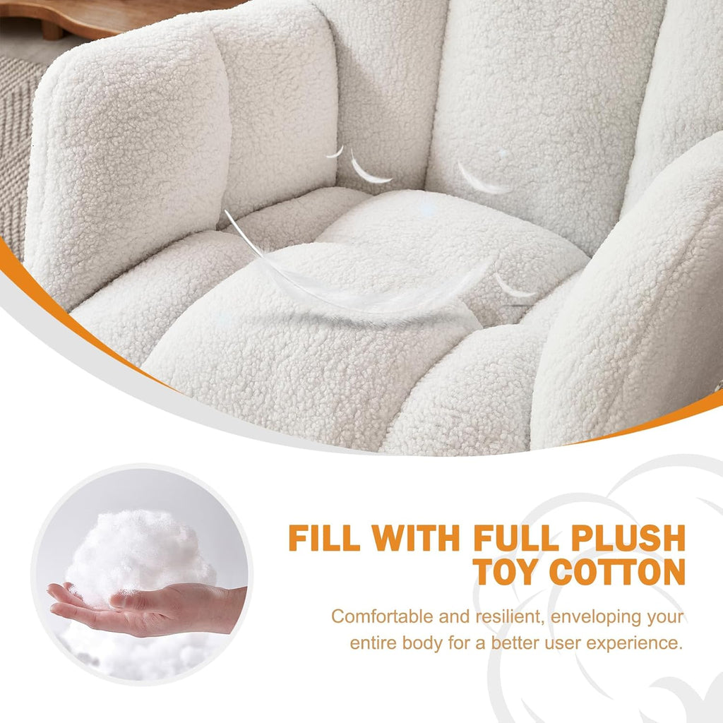 Rocking Chair Nursery, High Backrest Teddy Glider Rocker Upholstered Rocker Recliner Modern Rocking Accent Chairs for Bedroom, Living Room, Offices (Ivory)