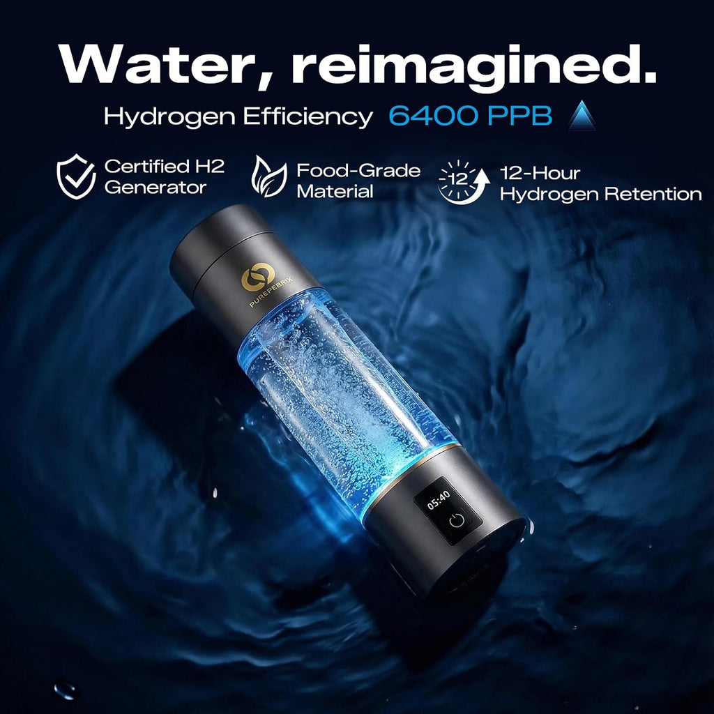 PUREPEBRIX Hydrogen Water Bottle Generator - IHSA Certified 6400 PPB Hydrogen Water Machine - Wellness Gift for Men, Hydrogen Water Pitcher (Grey)
