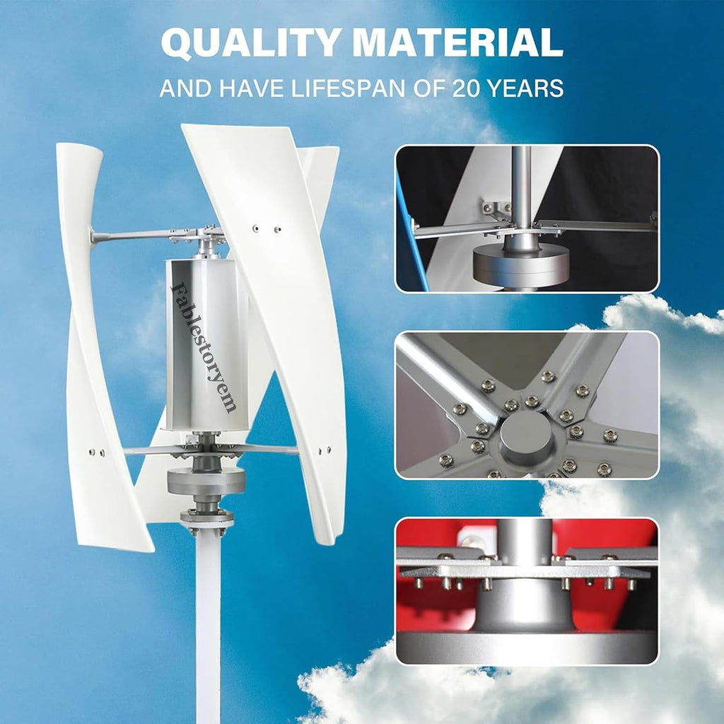 14000W Vertical Wind Generator, 3-Blade Home Magnetic Levitation Vertical Wind Turbine, Waterproof Charge Controller - for Home Use,White-12V