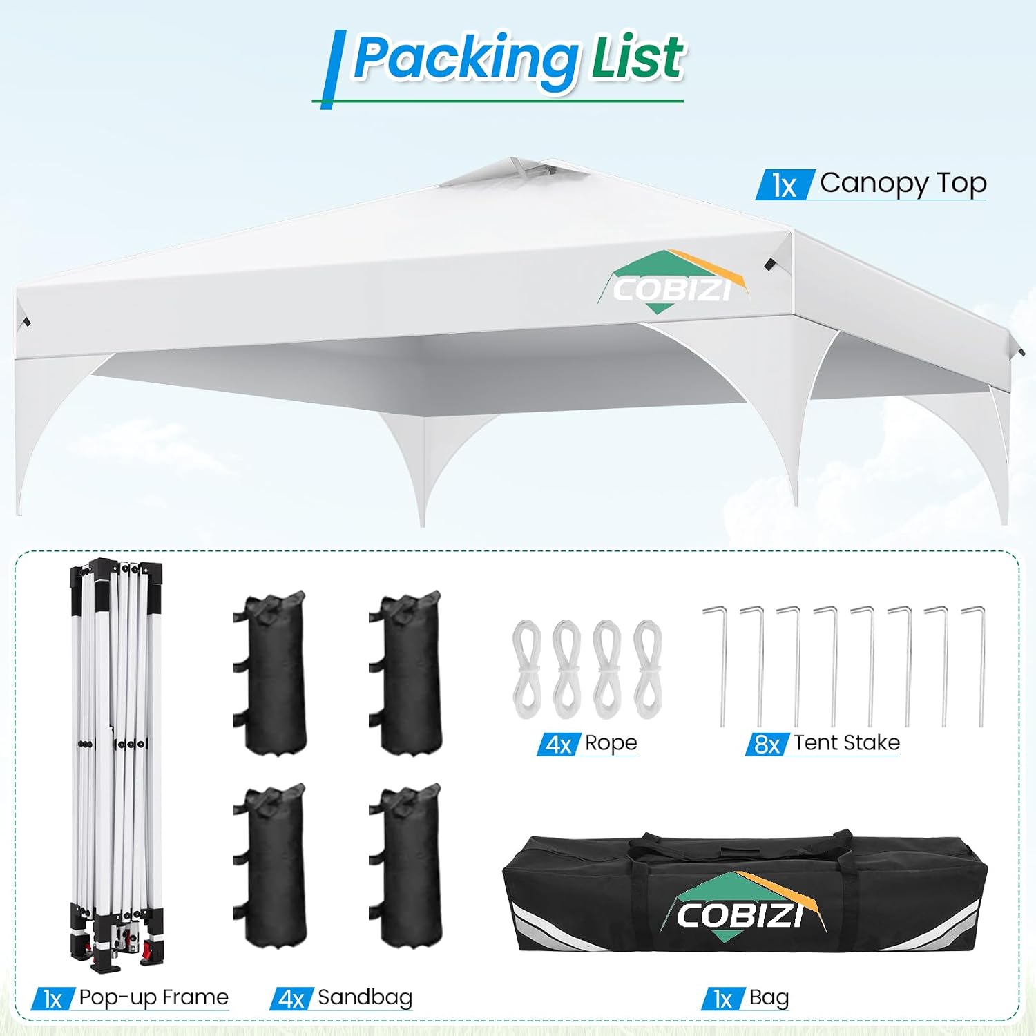 COBIZI 10x10 Pop Up Canopy with 3 Removable Sidewalls, Easy Pop Up Comercial Instant Canopy with One Push Center Lock, Waterproof Canopy with Sidewalls for Event, Rope & Stakes & Sandbags, White