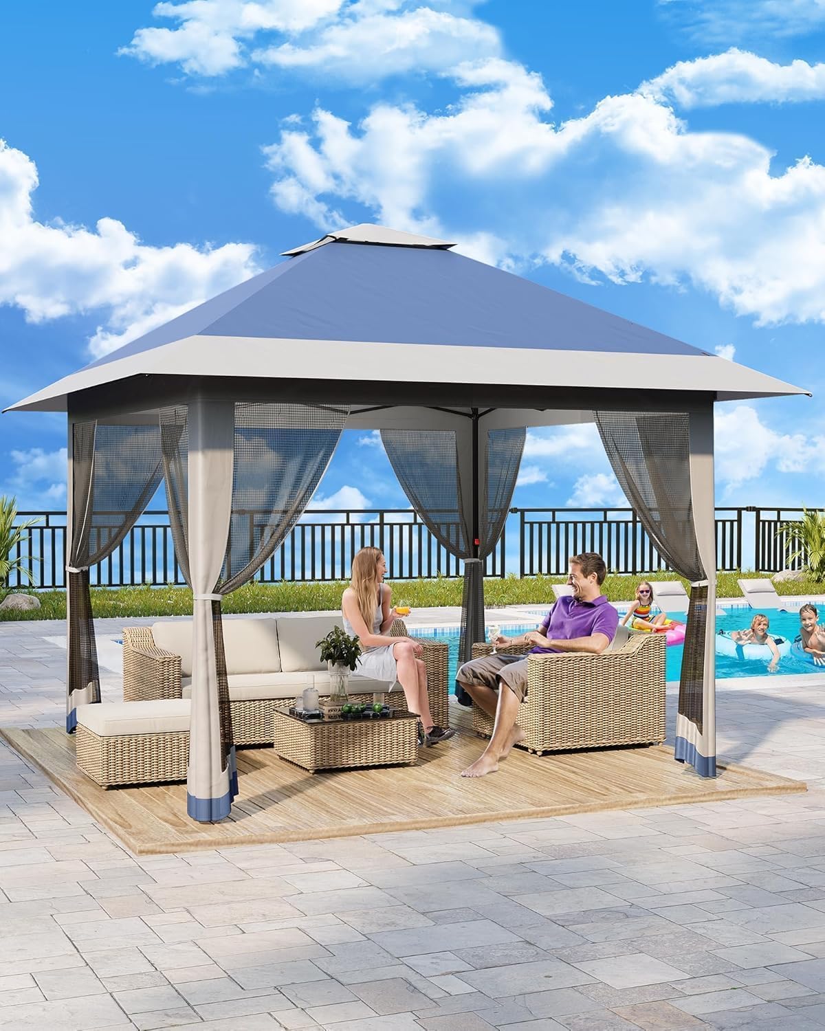 Pop Up Gazebo with Mosquito Netting - 13x13ft Canopy with Mosquito Net,Portable Instant & UV-Resistant Waterproof Gazebo Canopy for Backyard, Garden, Camping (Adjustable Height)