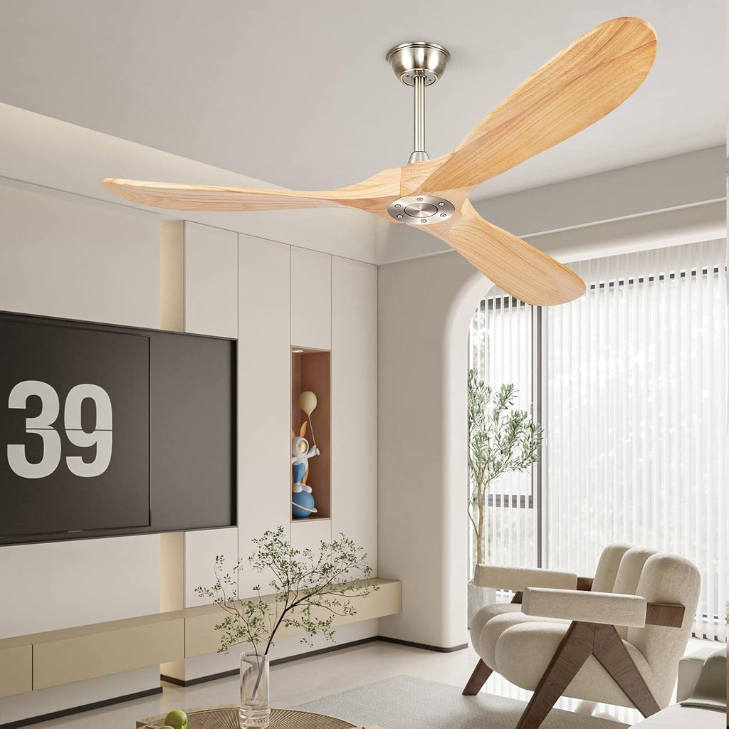 72' Ceiling Fans Without Lights, Wood Ceiling Fan with Remote Control No Light, Modern Propeller Ceiling Fan with 3 Blades,Brushed Nickel Outdoor Ceiling Fans for Patios (Nature Wood)