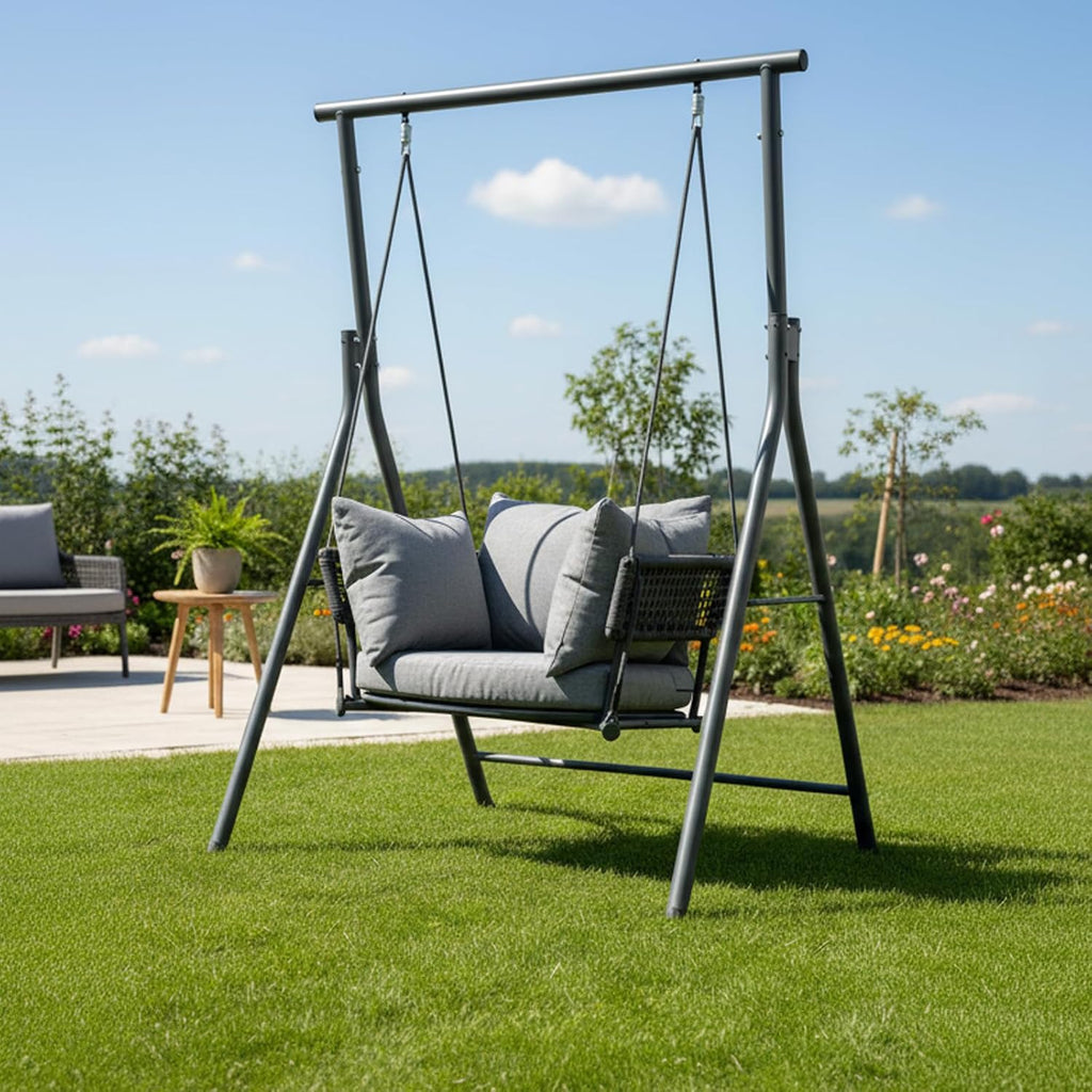 Single Porch Swings Chair with Cushions, Hanging Rope Swing, Hanging Chair for Bedroom, Hammock Chairs Swing Indoor & Outdoor, Macrame Hanging Swinging, Patio, Balcony, Light Grey