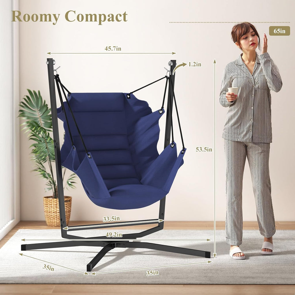 360° Swivel Hammock Swing Chair with Stand - Comfortable Hanging Chair with Cushions (400 lbs Capacity) for Indoor/Outdoor Use - Perfect for Bedroom, Patio, Porch, Deck, Garden, Balcony