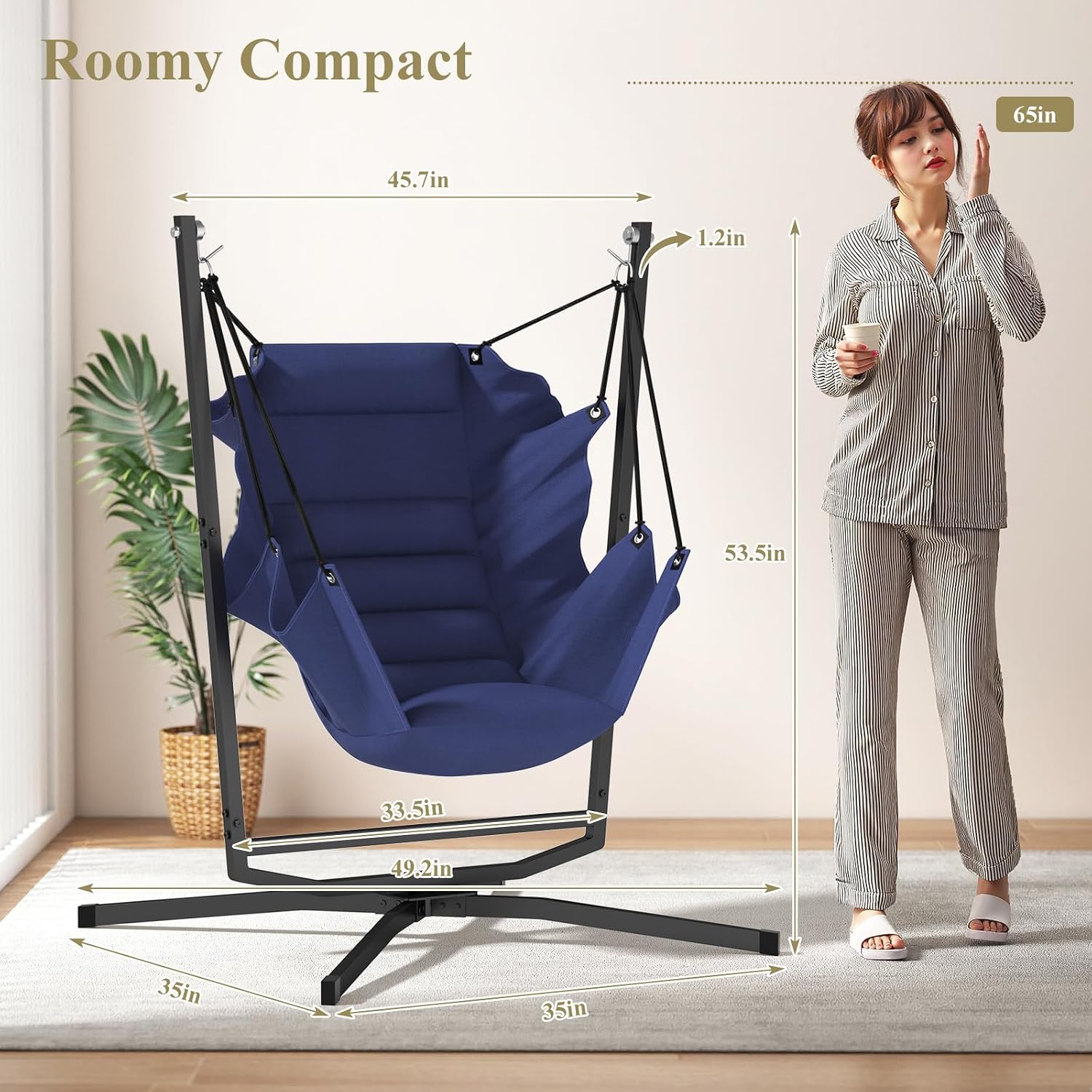 360° Swivel Hammock Swing Chair with Stand - Comfortable Hanging Chair with Cushions (400 lbs Capacity) for Indoor/Outdoor Use - Perfect for Bedroom, Patio, Porch, Deck, Garden, Balcony