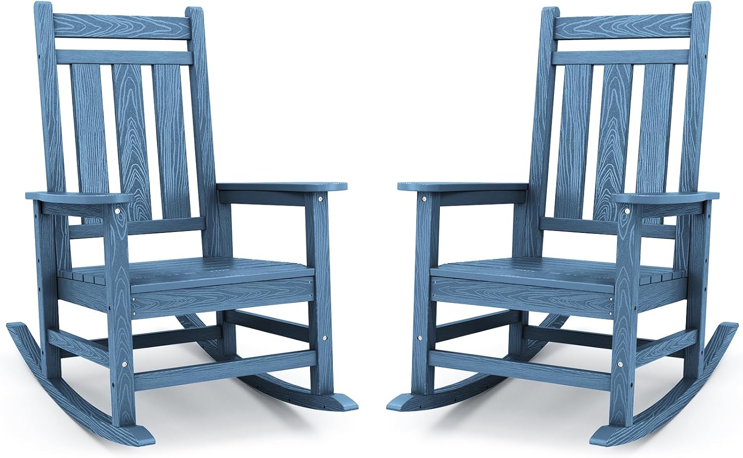 KINGYES Oversized Outdoor Rocking Chair Set of 2, All-Weather Patio Rocking Chairs for Porch, HDPE Outdoor Patio Rockers with High Back & Wide Seat for Garden, Lawn, Blue