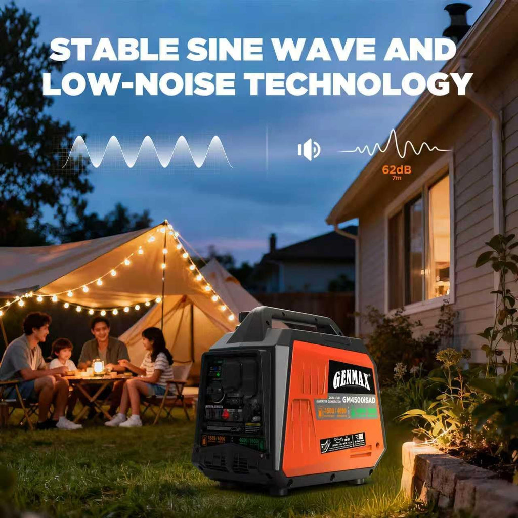 GENMAX 4500W Peak Dual-Fuel Silent Inverter Generator （2026 Model） - Ultra-Lightweight with CO Detector, EPA Compliant, Ideal for Home Backup & Outdoor Camping (GM4500iSAD)