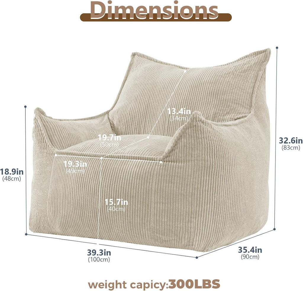 EBENCHICO Giant Bean Bag Chair Sofa for Adults Teens, Comfy Corduroy Large Bean Bag Chairs with Armrests for Bedroom Living Room, Adult BeanBag Lazy Sofa Couch Chairs with Filler Included