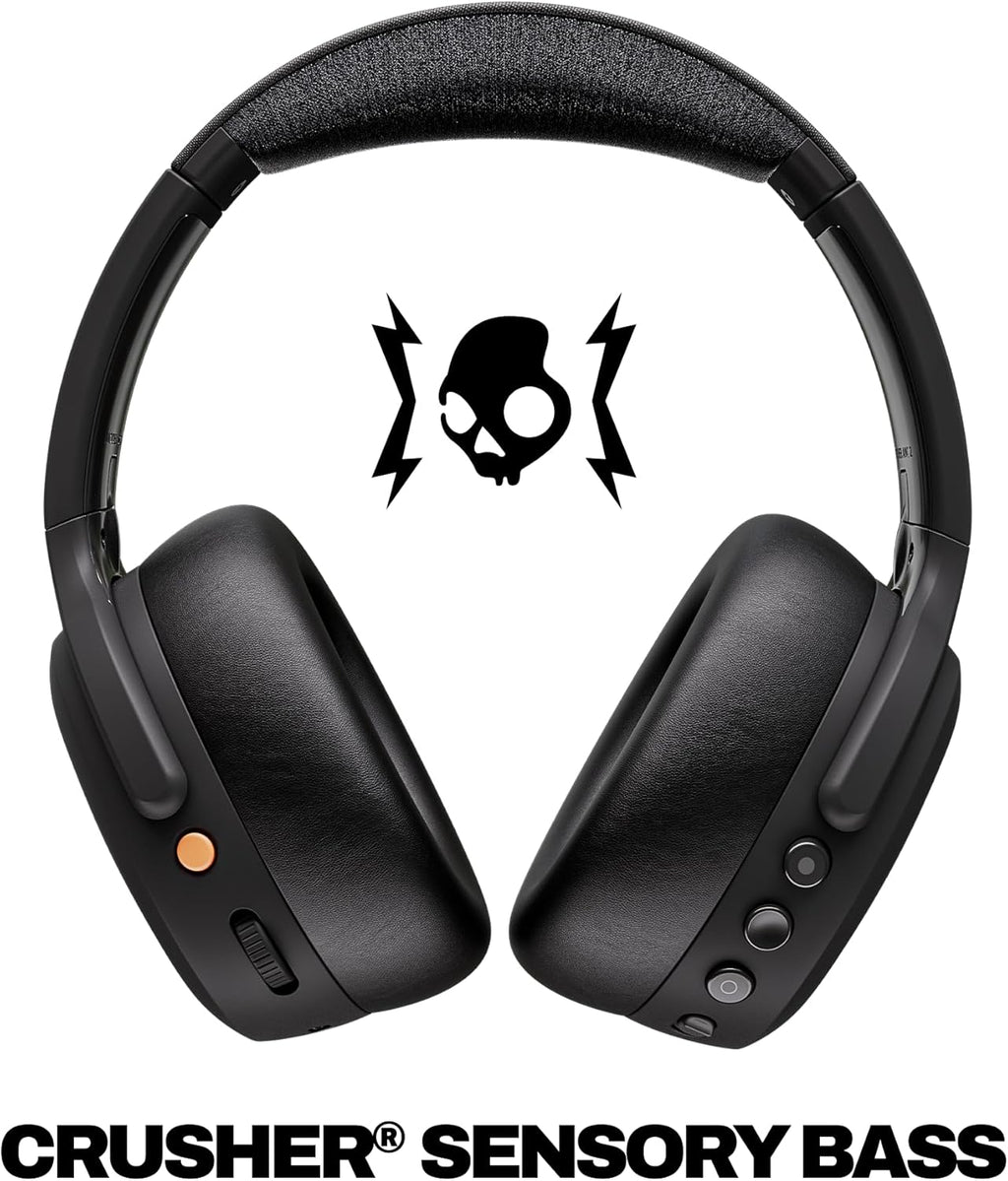 Skullcandy Crusher ANC 2 Wireless Over-Ear Bluetooth Headphones with Extra USB-C Charging Cable, Multi-Sensory Bass, Active Noise Cancelling, 60 Hours Battery, Microphone iPhone Android - True Black