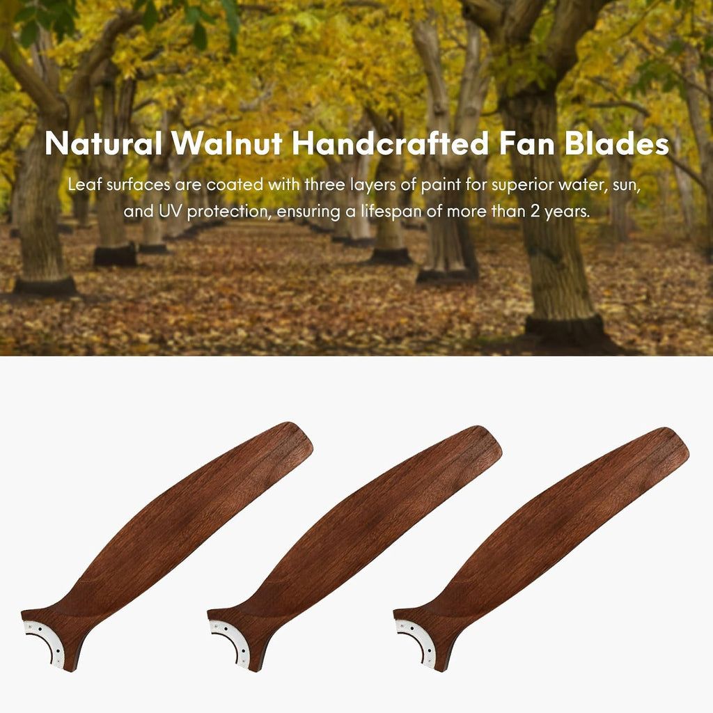 EKIZNSN 42' Wet Rated Ceiling Fans with Lights Outdoor Hanging for Gazebo Waterproof, DC Motor w 3 Reversible Walnut Wood Blades, Walnut