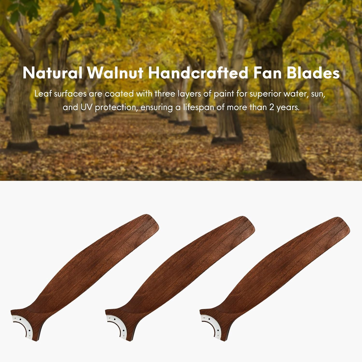 EKIZNSN 42' Wet Rated Ceiling Fans with Lights Outdoor Hanging for Gazebo Waterproof, DC Motor w 3 Reversible Walnut Wood Blades, Walnut