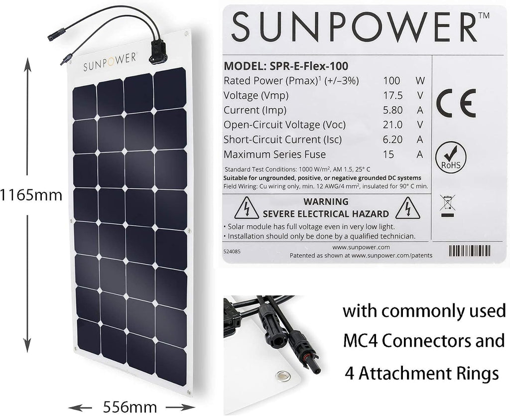 ExpertPower 2 Pieces 100W Flexible Solar Panel| High-Efficiency Module with Monocrystalline Maxeon Solar Cells for RV, Boat, Camping and Generator Charging Applications