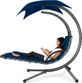Best Choice Products Outdoor Hanging Curved Steel Chaise Lounge Chair Swing w/Built-in Pillow and Removable Canopy - Navy Blue