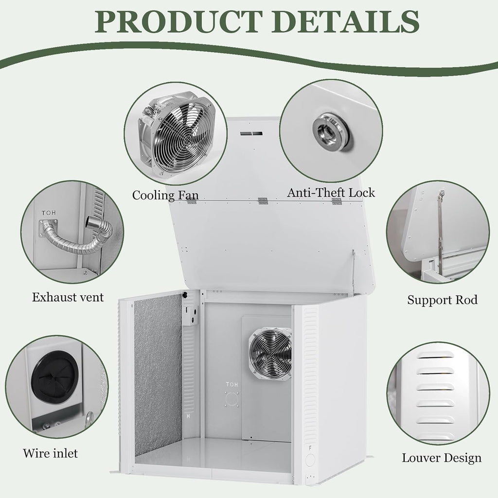 Hudson Generator Box, SD Aluminum Generator Enclosure with Ventilation, Heat Dissipation & Reduce Noise, Accommodates The Maximum Size of 39.4'x32'x31.7', White
