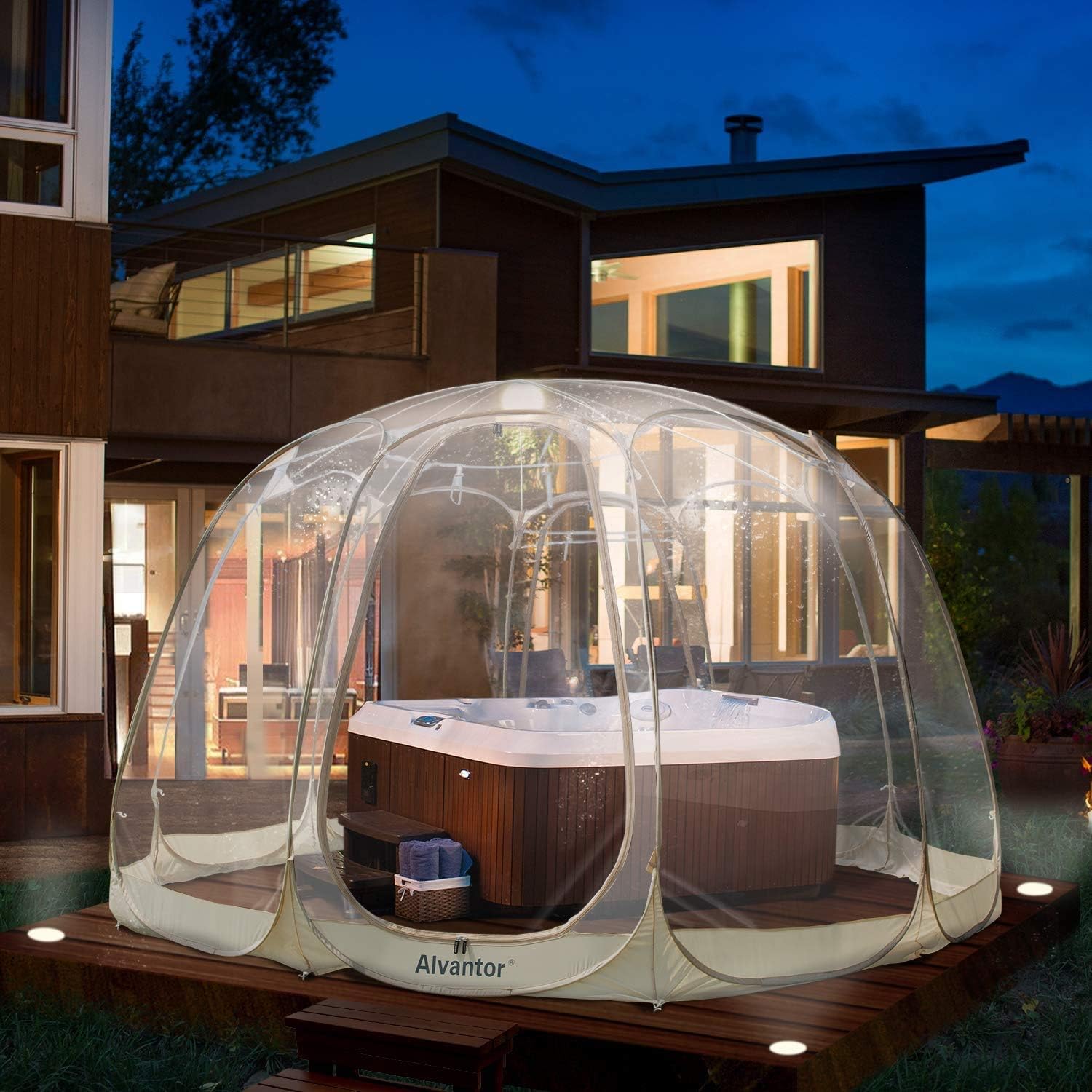 Alvantor® Pop Up Bubble Tent® - 15' x 15' Instant Igloo Tent® - 12-15 Person Screen House for Patios - Large Oversize Weather Proof Pod - Cold Protection Camping - Beige
