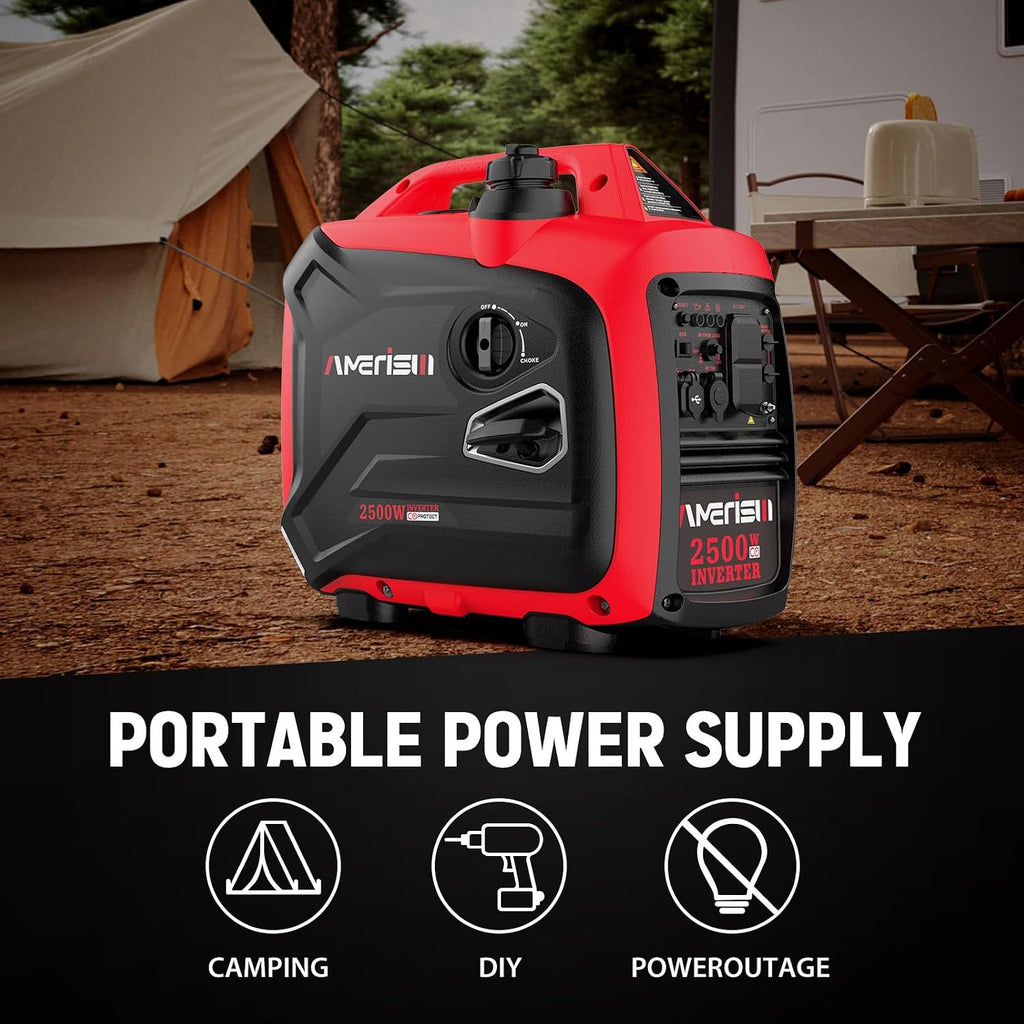 AMERISUN 2500 Watt Portable Inverter Generator with CO Sensor and Quiet Technology for Camping, Tailgating (AM5020C)
