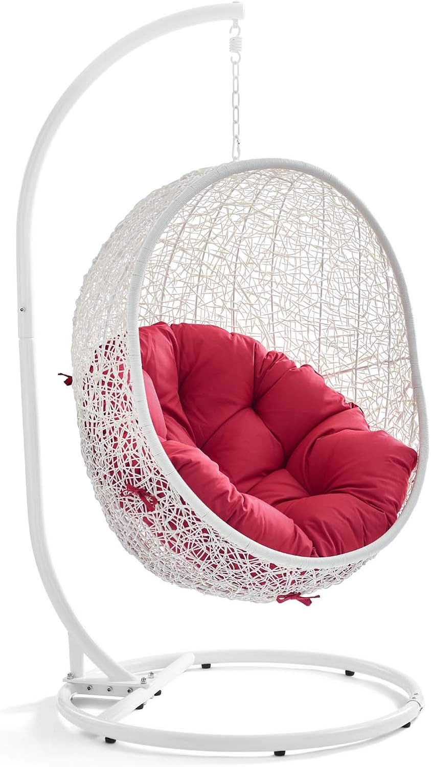 LexMod EEI-2273-WHI-RED Hide Outdoor Patio Swing Chair, White Red