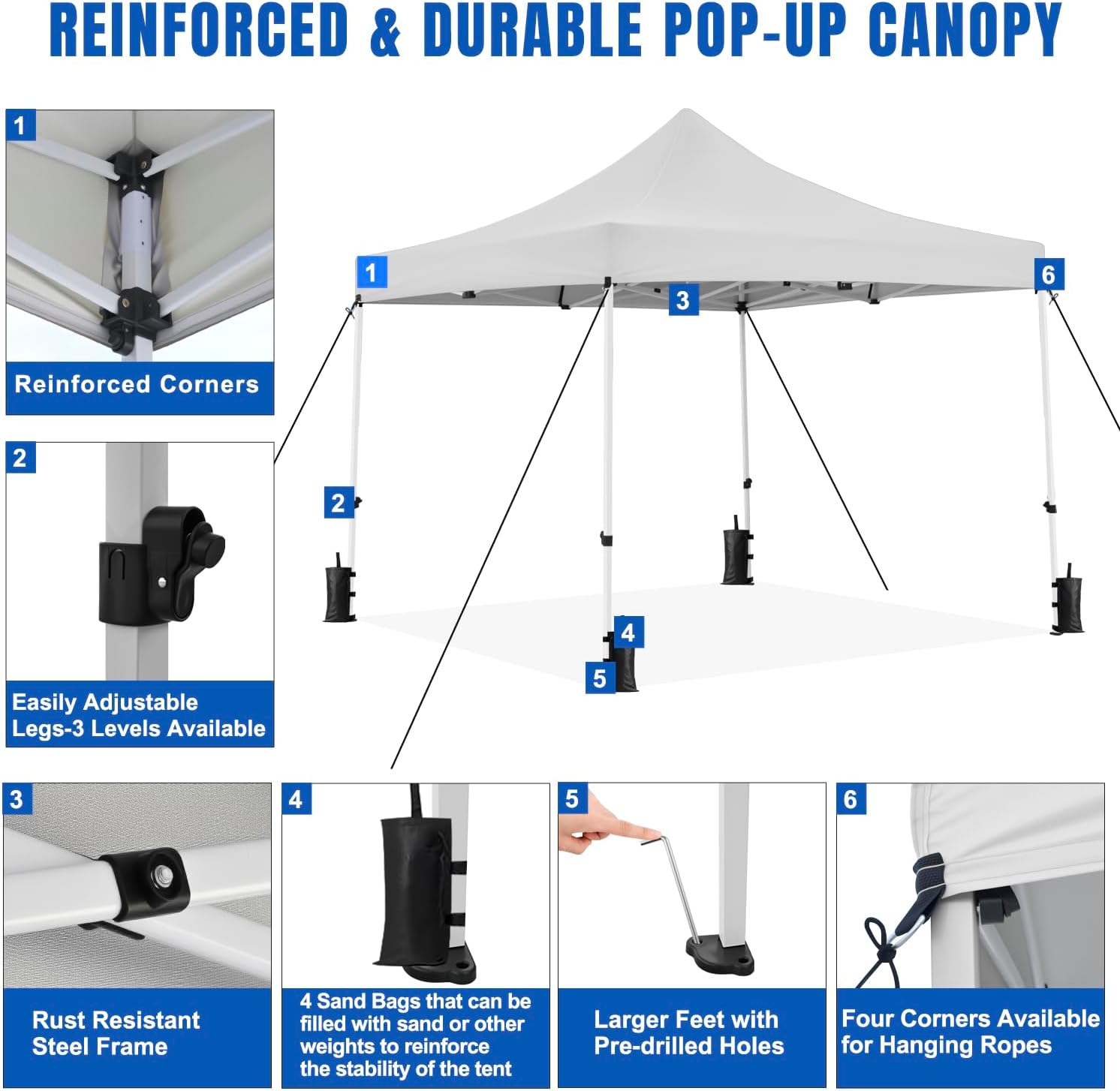 Yesker 10x10 Pop Up Canopy Tent with 4 Sidewalls Portable Folding Outdoor Canopy Easy Setup Gazebo Waterproof Instant Popup Shelter Tent w Wheel Carry Bag sandbags for Events Parties Camping, White