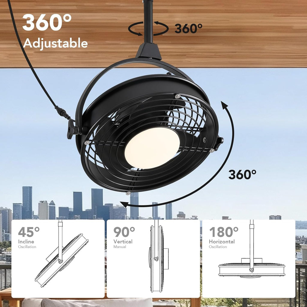 20' Outdoor Ceiling Fan with Lights, Waterproof Gazebo Hanging Fan with Remote Control, Plug in Caged Ceiling Fan with 3CCT Dimmable 6-Speeds for Patio Porch Pergola