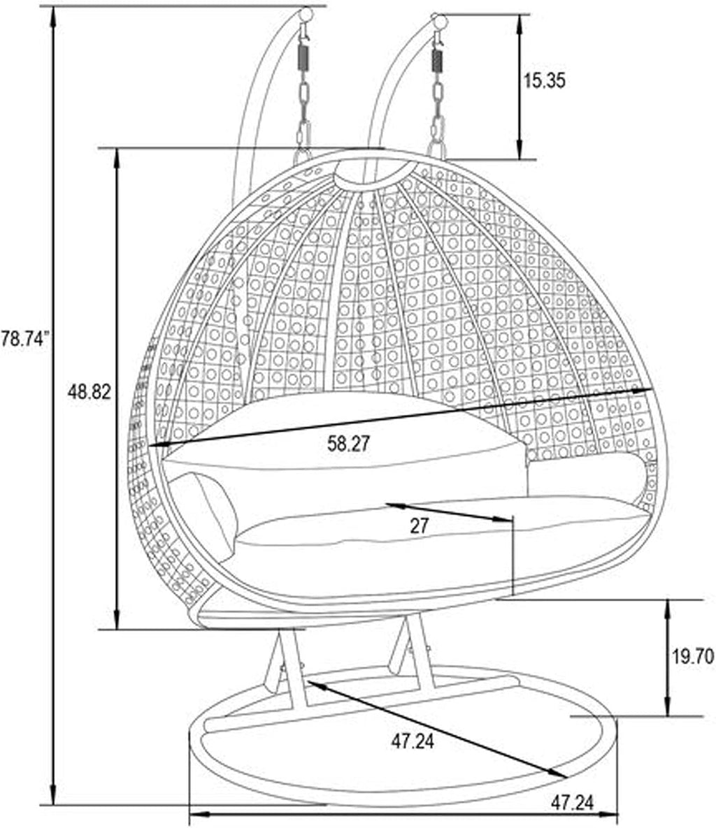 LeisureMod 2 Person Wicker Hanging Egg Chair, Indoor Outdoor Patio Swing with Black Stand & UV-Resistant Cushions, Lounge Chair for Bedroom & Garden, Orange