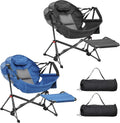 Ainfox Hammock Camping Chair with Footrest, Heavy Duty Foldable Portable Rocking Hammock Chairs Outside Swinging Camp with Cup Holder Pillow for Outdoor Patio Poolside Black Blue