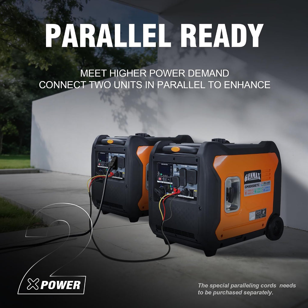GENMAX 8000w Tri-Fuel Inverter Generator(2026Model)Features2Wire Auto Start/Stop,bluetooth APP Control,CO Sensor,Digital Display&50A Outlet-Ideal for Home Backup&Camping,EPA&CARB Compliant(GM8000iETC)