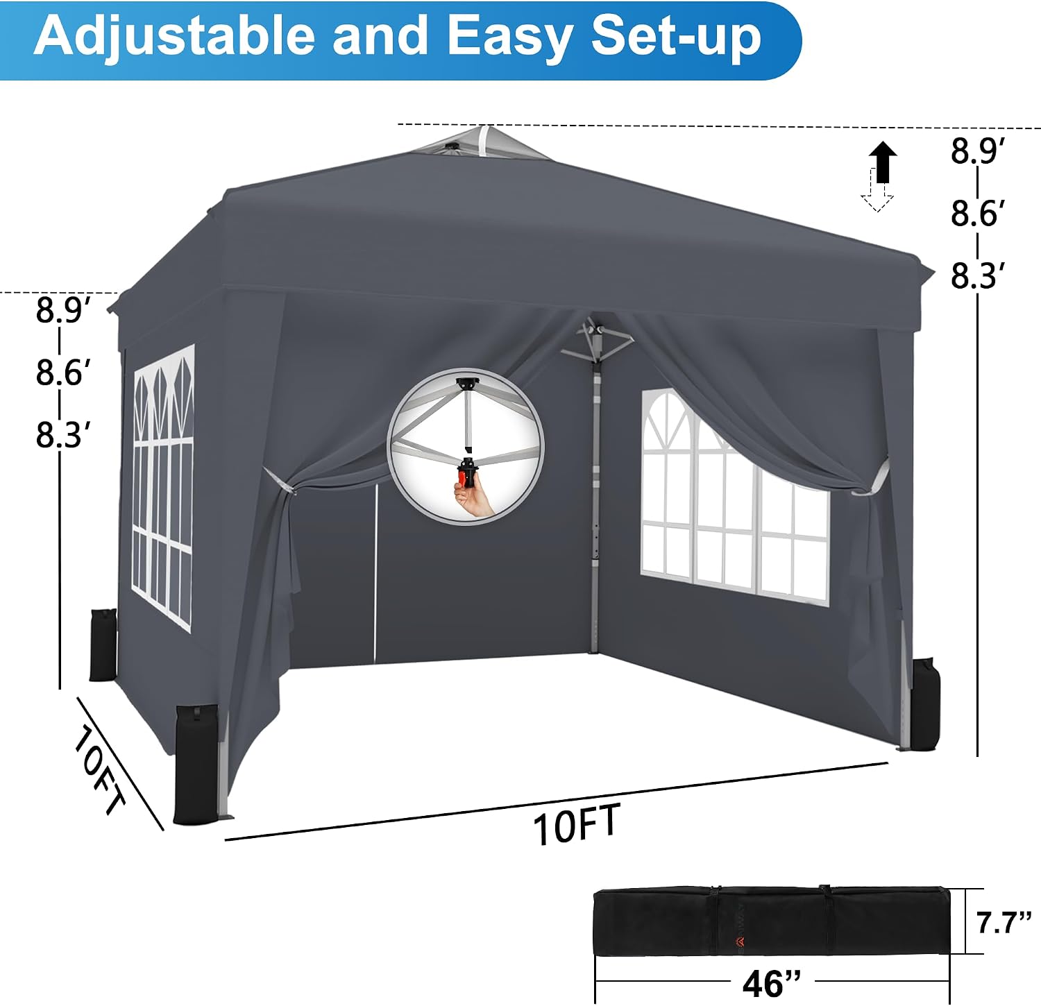 SANWAY 10x10 Pop Up Canopy Tent with Sidewalls x 4 – Easy Setup Canopy Tent, Waterproof, UV-Resistant, Portable with Carry Bag for Outdoor Events, Camping, and Backyard Parties – Dark Gray