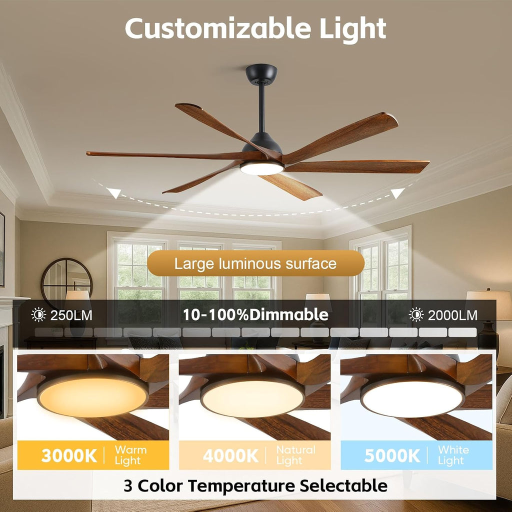 60-Inch Smart Outdoor Ceiling Fan with Light - High CFM Propeller Blades, Rustic Farmhouse Style, Alexa/Tuya App/Remote Control, Quiet DC Motor, Damp Rated for Patio, Porch, Gazebo