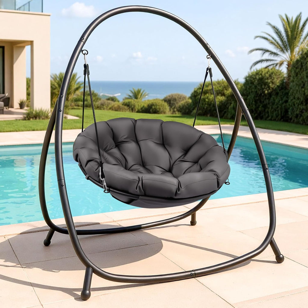 ZZW Hammock Hanging Chair with Stand Round-Shaped Swing Chair Indoor with Padded Cushion for Outdoor Bedroom Patio Balcony
